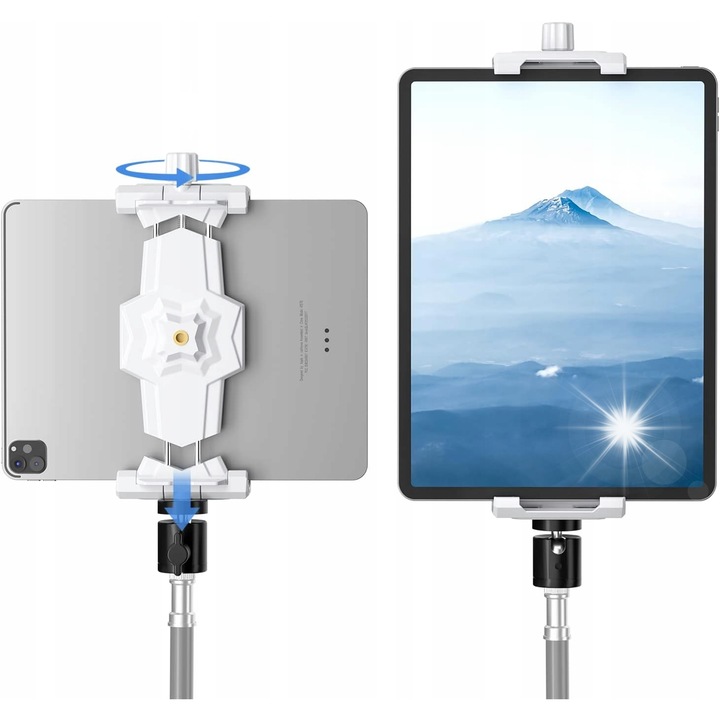 Suport stativ pentru tableta, 360° rotativ, alb, dimensiuni 5,3-10,6"
