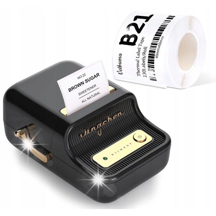 Преносим термопринтер Niimbot B21, Bluetooth, батерия 1200mAh, размери 130x95x60mm, пълен комплект с етикети 50x30mm.