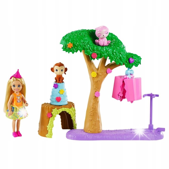 Set papusi Barbie Chelsea Urodziny cu surpriza, accesorii colorate, 3+