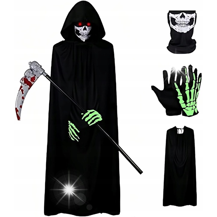 Costum de moarte, ideal pentru balul de Halloween, negru, set complet