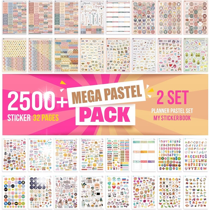 Set de stickere decorative, 2500 stickere, 32 foi, multicolor, 21x15cm