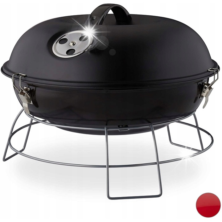 Gratar portabil pliabil, 36cm, negru, ideal pentru picnicuri si camping