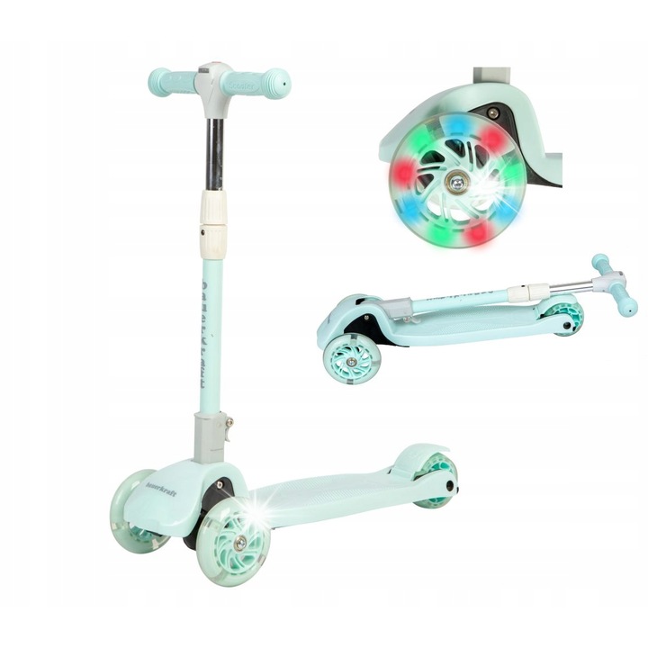 Сгъваема балансираща тротинетка Bauerkraft, 3 колела, LED колела, 50кг, 61,5-73см