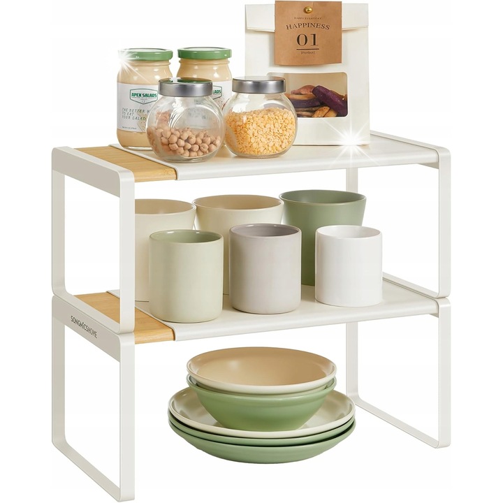 Set organizator extensibil pentru condimente, bambus, otel, 2 polite, 33x54cm