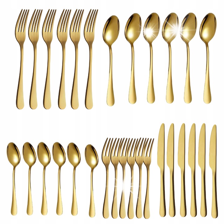Комплект прибори за хранене за 6 души, Bedee, за събития, златист
