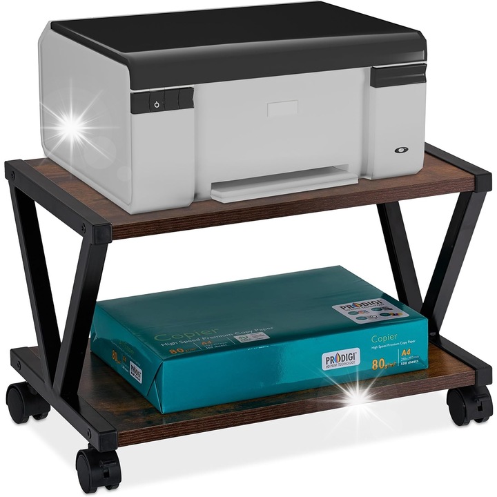 Suport pentru imprimanta, 2 niveluri, mobil, 28x45x28,5cm, negru-maro