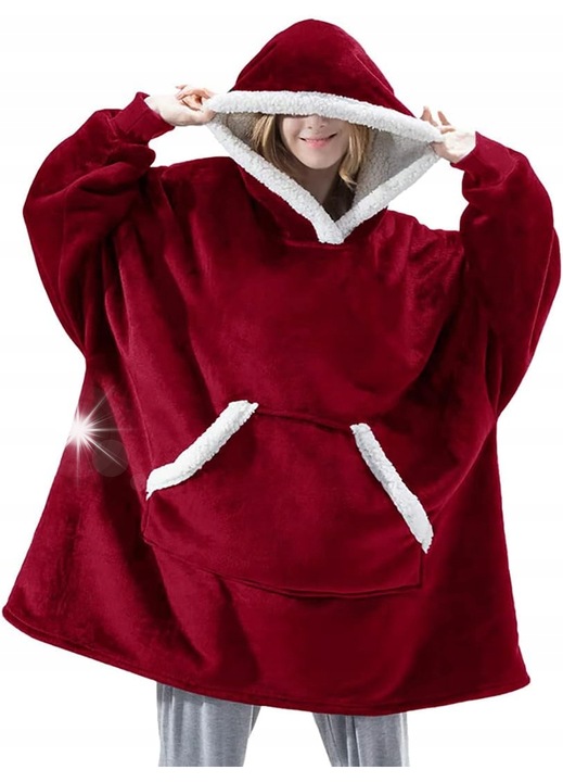 Bluza-patura cu gluga, oversize, material moale, buzunar, rosu, One Size INTL