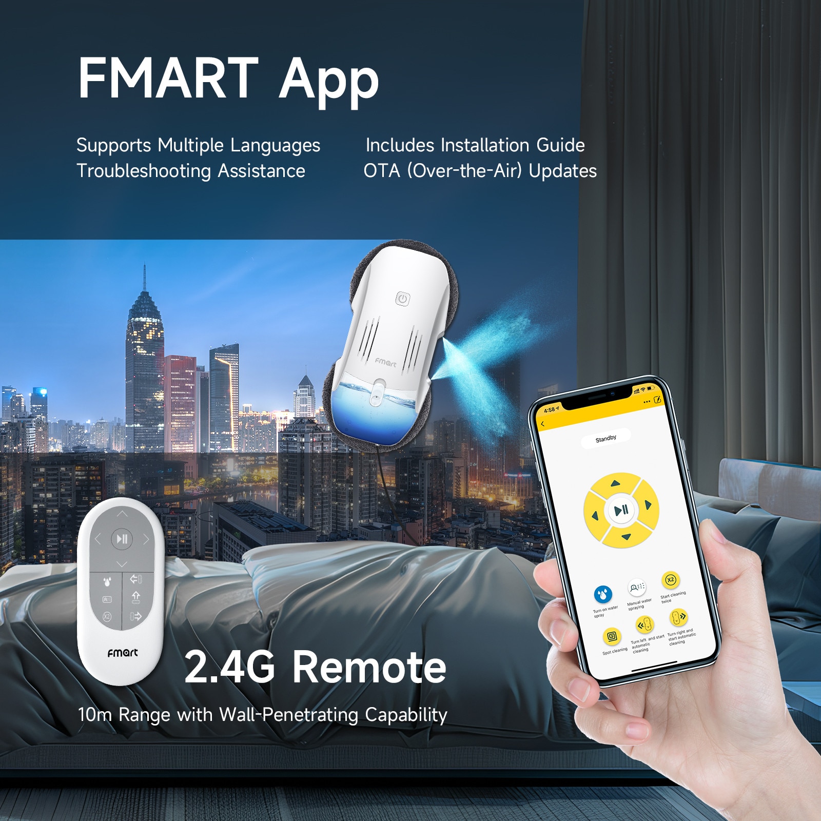 Robot inteligent de curatat geamuri Fmart T10 Pro