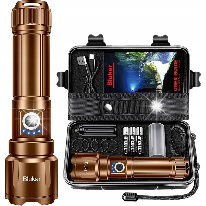 Акумулаторен LED фенер, 5 режима на осветление, алуминиева конструкция, водоустойчив, 5000 mAh