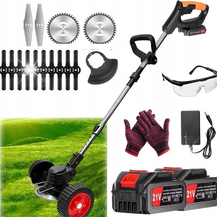 Masina de tuns iarba Bedee, 21V, cu maner ergonomic, 3 cutite, verde