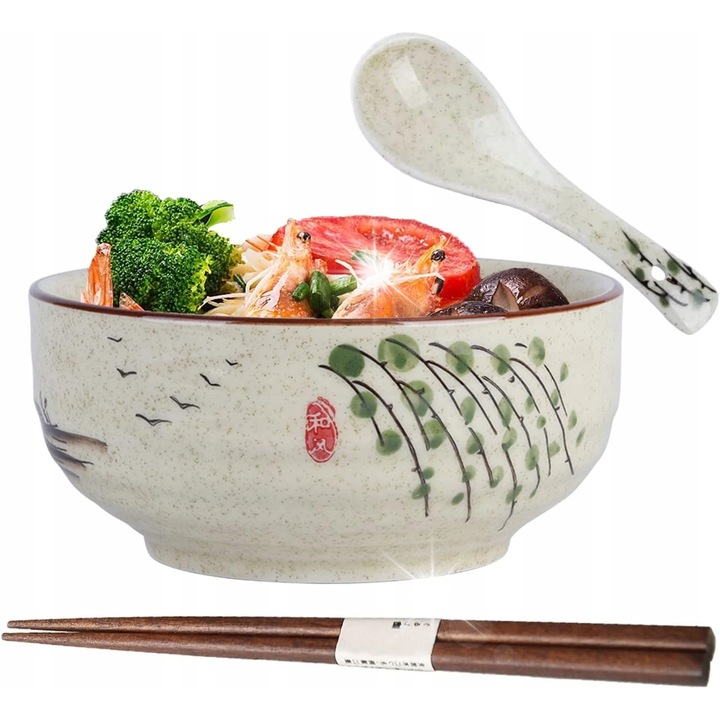 Set ceramica ramen, 580ml, design japonez, multicolor, 15,5x7,5cm