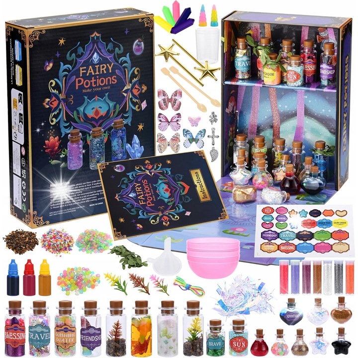 Set creativ de mixuri magice pentru copii, 91 piese, efecte luminoase in intuneric, 23,5x17x6cm