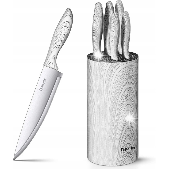 Set de cutite 6 piese cu bloc din lemn de acacia, otel inoxidabil, design modern, usor de curatat