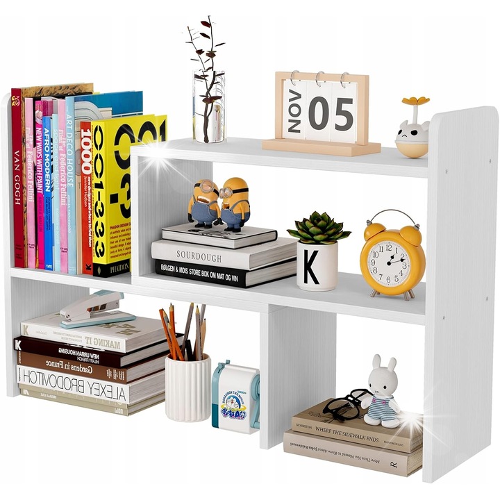 Raft din lemn, 3 rafturi, design industrial, natural, 42,5x17x42cm, ajustabil