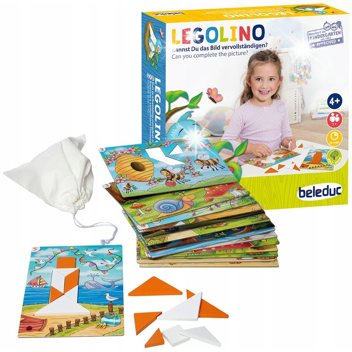 Puzzle educational Beleduc Legolino, 14 figuri geometrice din lemn, 1+ jucatori, 4 ani+