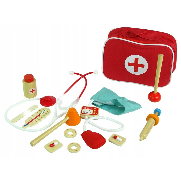 Set joaca doctor Bemi, geanta, stetoscop, tensiometru, ciocan, seringa