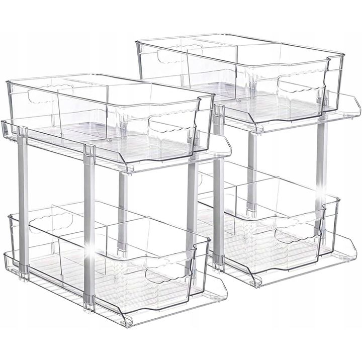 2 db kétszintes rendszerező készlet, 32x22x33cm, átlátszó, konyhába és fürdőszobába