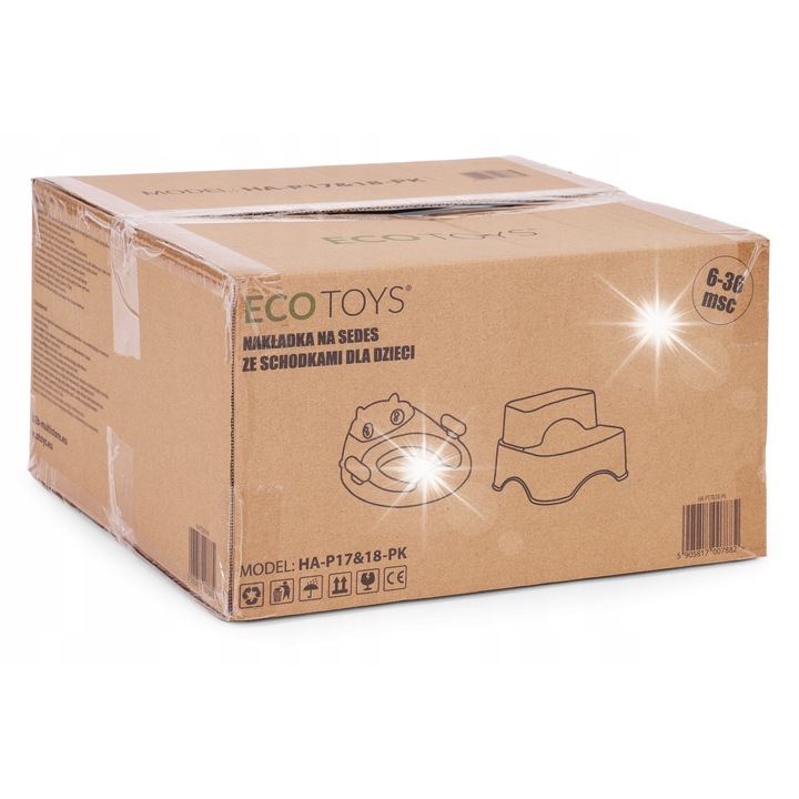 Reducator WC pentru copii Ecotoys, cu scarita si manere, roz