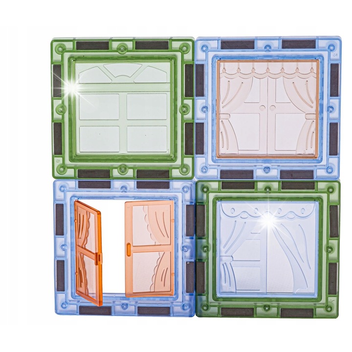 Set de constructie Bemi Toys, Kloce magnetice luminoase, 124 elemente, tema dinozauri