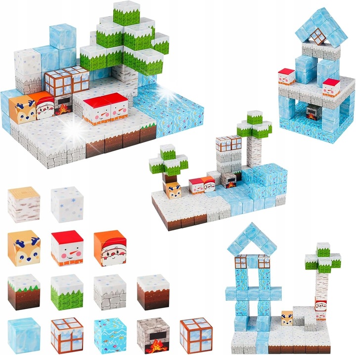 Set de constructie 96x cuburi magnetice, design patratic, material sigur, usor de depozitat