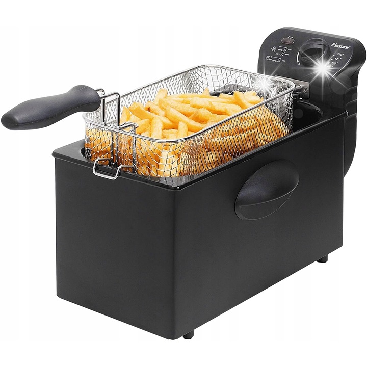Bestron 3,5L 2000W rozsdamentes acél fekete fritőz, mérete 40x21x24cm