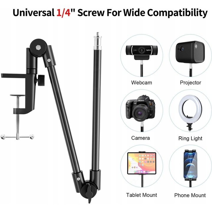 Stativ pentru tableta, 27 inch, reglabil, compatibil cu dispozitive 4,7"-13", montare birou