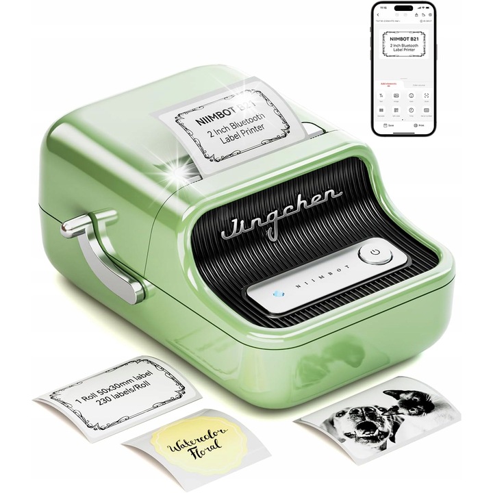 Преносим термопринтер Niimbot B21, Bluetooth, етикети 23-50 мм, зелен, 16x8x6 см