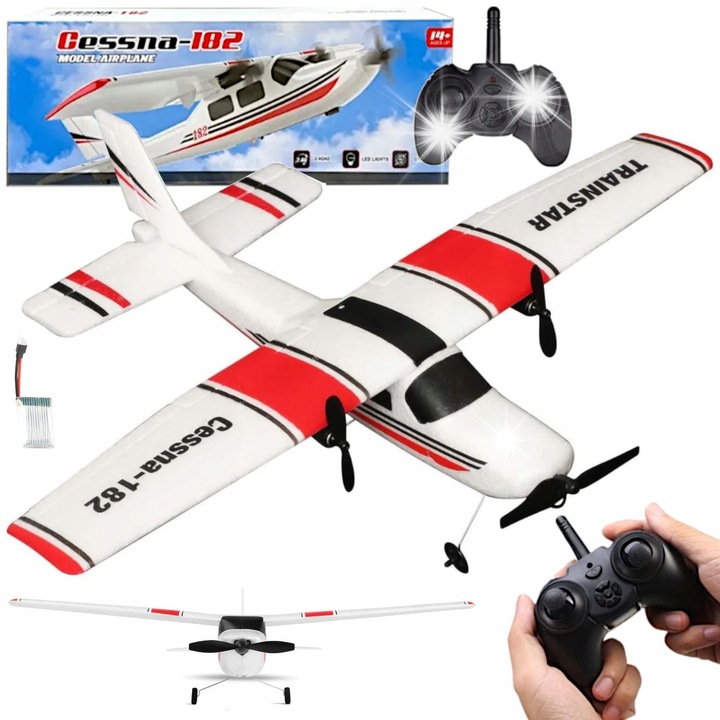 Avion zburator RC Cessna 182, 35,5x31,2x11,3cm, alimentare acumulator 3,7V, set complet