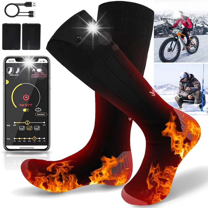 Нагряващи чорапи с 2 батерии 5000mAh и 4 настройки за топлина, многоцветни