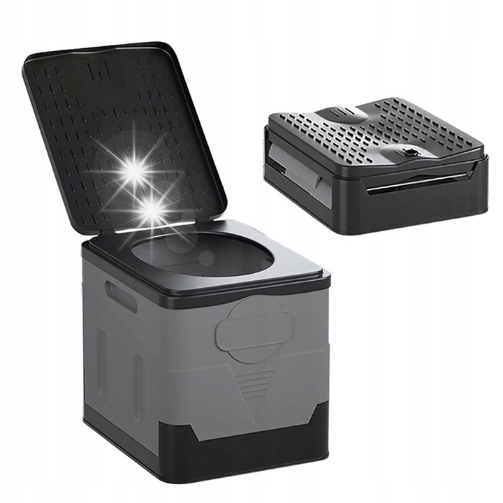 Toaleta portabila camping, 20L, gri inchis, dimensiuni 27x31,5x30cm, pliabila