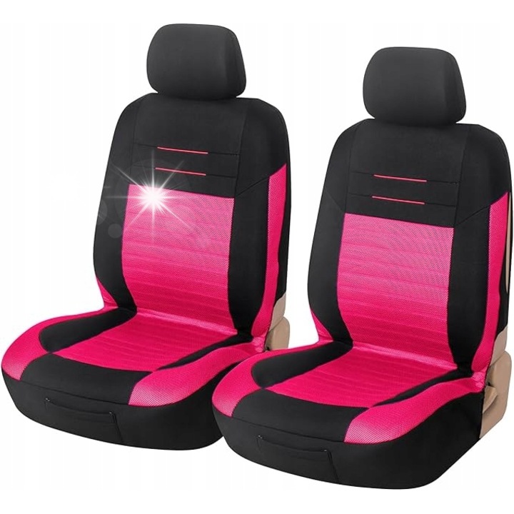 Huse auto, rozowe, set 4 piese, poliester, 2 huse pentru scaune fata, 2 huse pentru tetiera