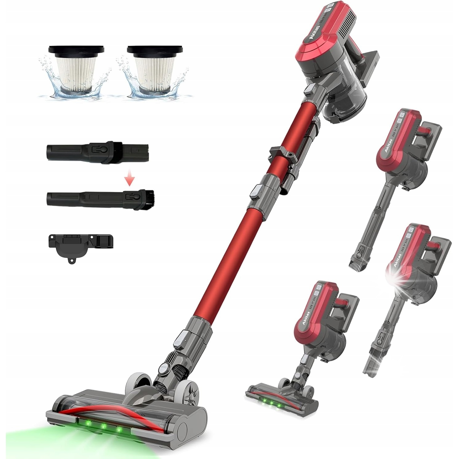 Aspirator vertical fara fir V10, 450W, 45000Pa, 60min, greutate 2,15kg, cu LED, set cu suport de perete si filtru HEPA