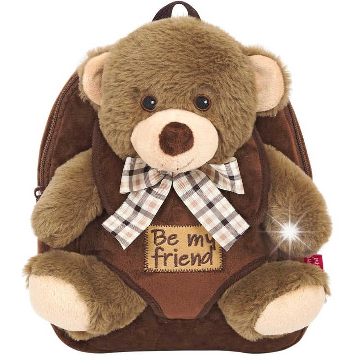 Ghiozdan cu mascote detasabila, dimensiuni 27x21x9cm, multifunctional, pentru scoala si joaca, roz