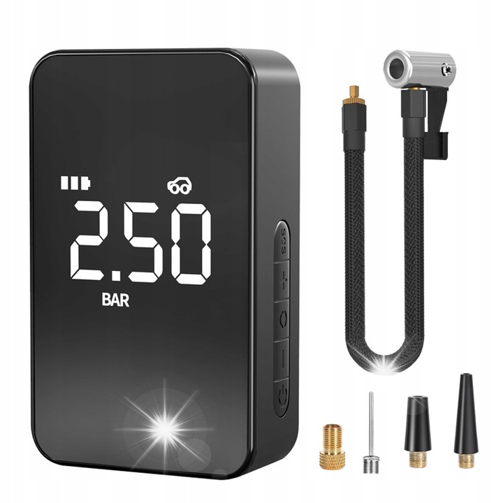 Pompa electrica portabila, 5 accesorii, neagra, 145x80x46mm