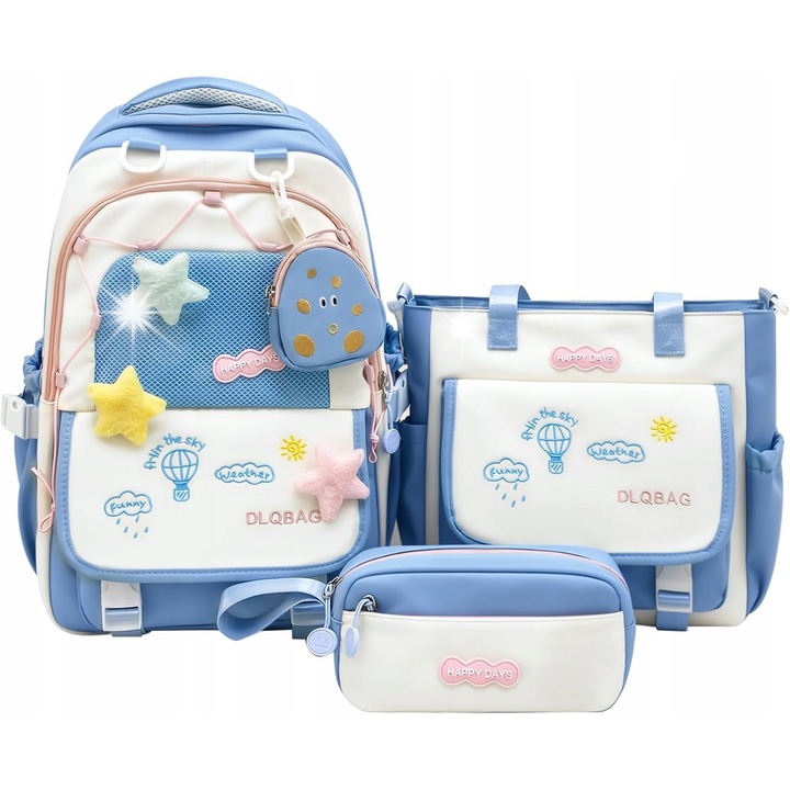 Ghiozdan scolar set 3 in 1, 32x14x42cm, usor, waterproof, cu geanta pe umar si penar, pentru varsta 8-15 ani