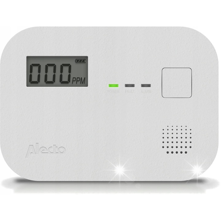 Senzor de monoxid de carbon Alecto COA-3920, electrochimic, 85dB, alb, 7.8x11x3.7cm, 10 ani durata de viata, cu baterii AA incluse