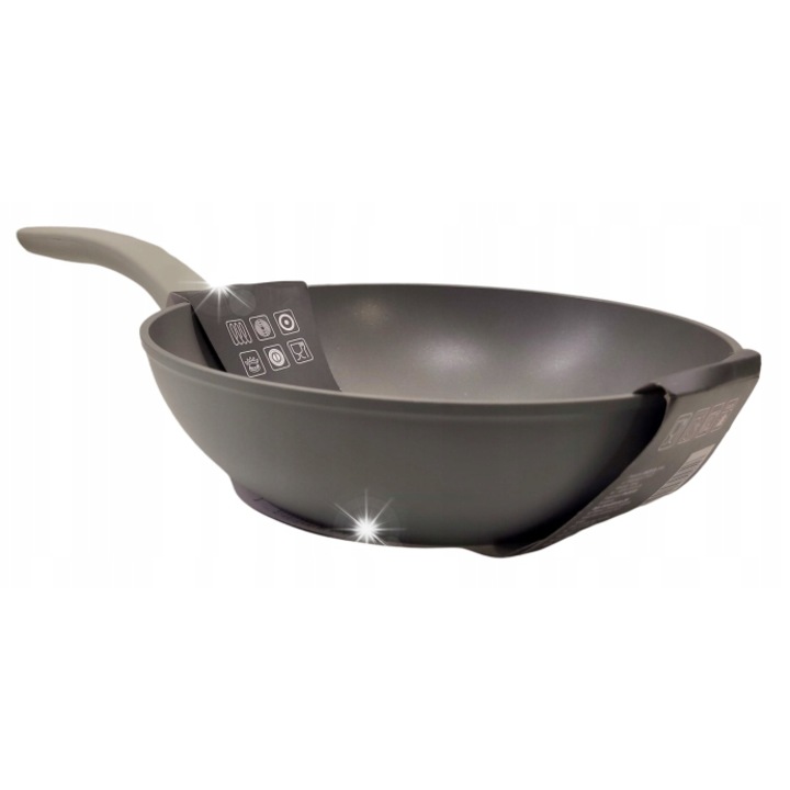 Tigaie Wok Ambition Steen 26cm, neagra, tehnologie Qualum Stone Edition, pentru toate tipurile de plite