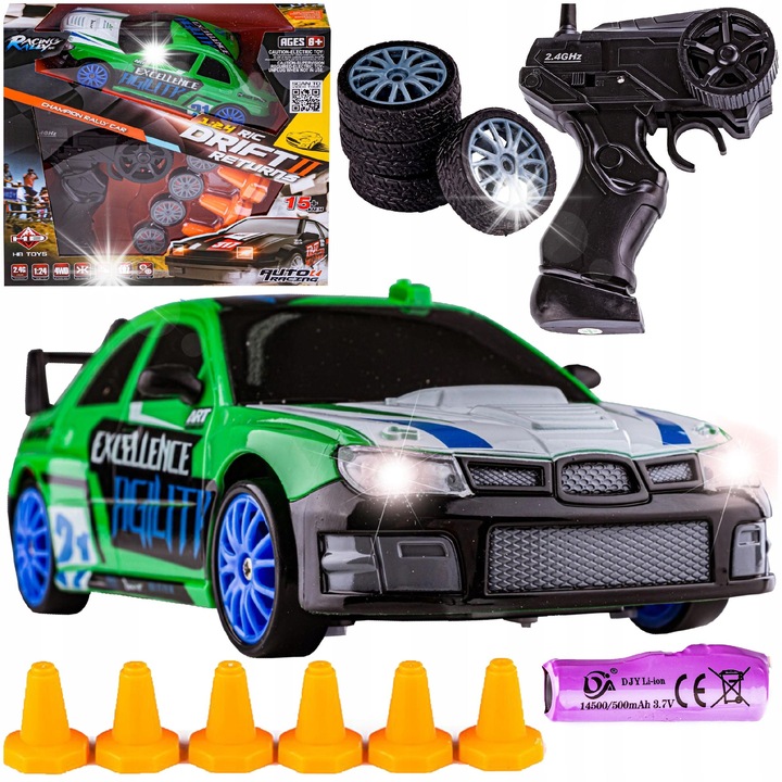 Masina RC Artelo Subaru Impreza 1:24, 4x4, cu lumini LED, set 6 conuri