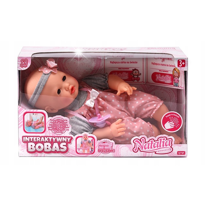 Artyk Natalia mimikai baba 41cm cumisüveggel, lányoknak, elemek mellékelve