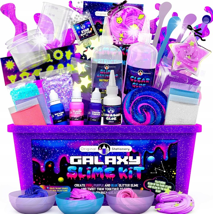 Set 25 piese slime galactic, roz, violet, albastru, cu efecte stralucitoare, pentru copii 4-8 ani