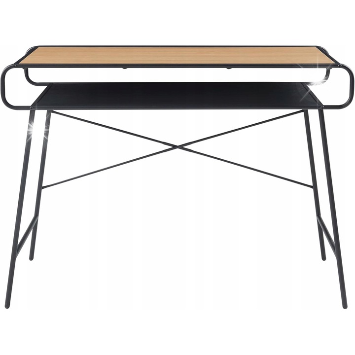Birou modern, design industrial, blat 106x46cm, metal negru, lemn laminat, cu raft inferior, 46x106x76cm
