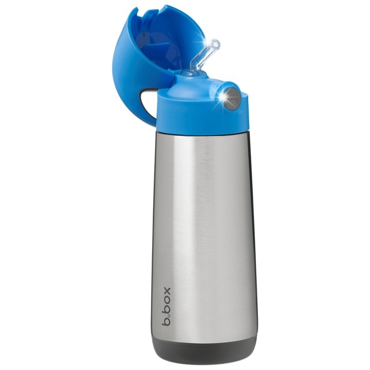 Sticla termica pentru copii, 500ml, b.box, albastru, cu pai, izolatie dubla