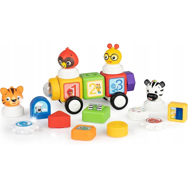 Set de constructie Baby Einstein, 20 piese, blocuri magnetice, invatare culori, animale, litere, 7.62cm