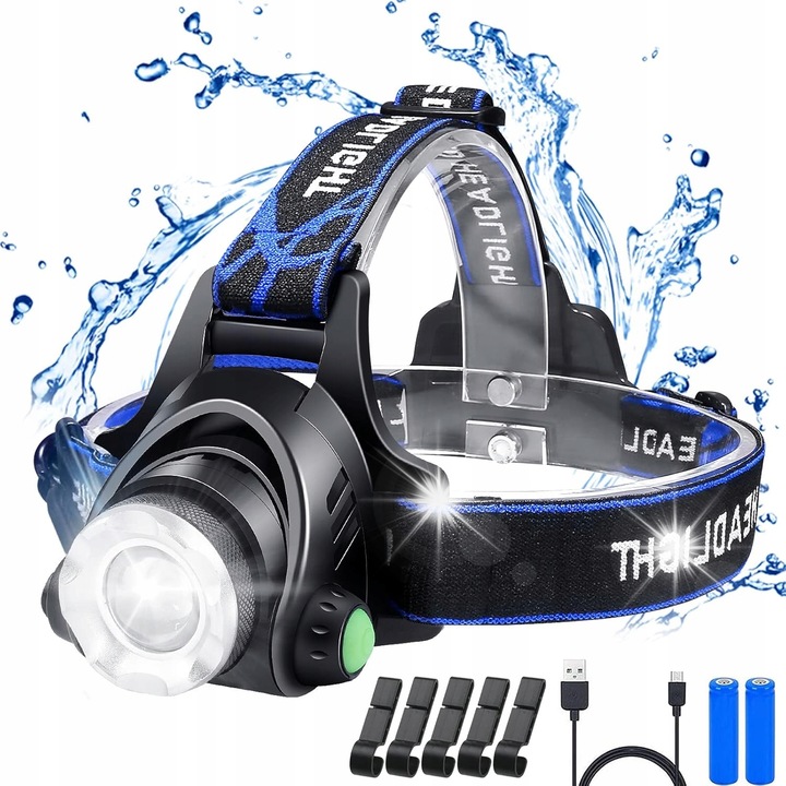 800 LM LED fényszóró, 3 üzemmód, USB töltés, vízálló, fekete