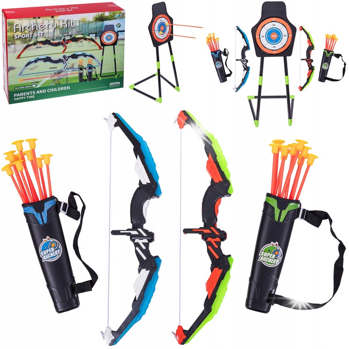 Set de tir cu 2 arcuri cu LED, 24 sageti, tinta, Bajkowy Kuferek, joc familial