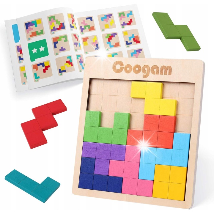 Tangram típusú oktató puzzle, Coogam, többszínű