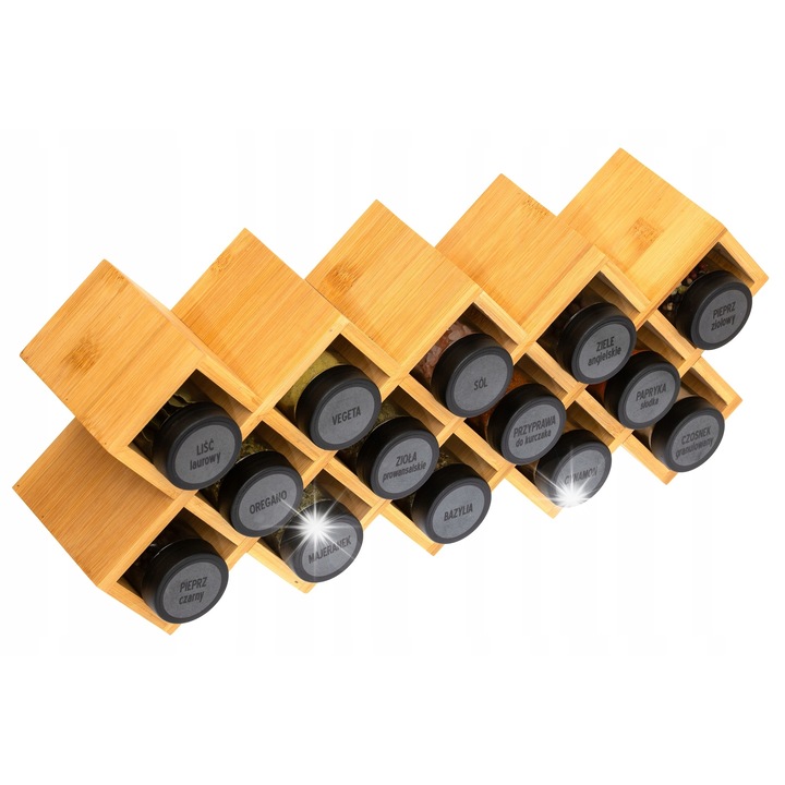 Organizer condimente, Bajkowy Kuferek, set 14 borcane sticla, etichete autocolante, 31x19cm