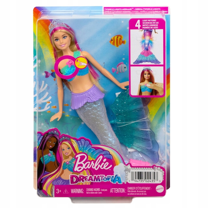 Papusa Barbie Dreamtopia, 32 cm, cu coada luminoasa, multicolor