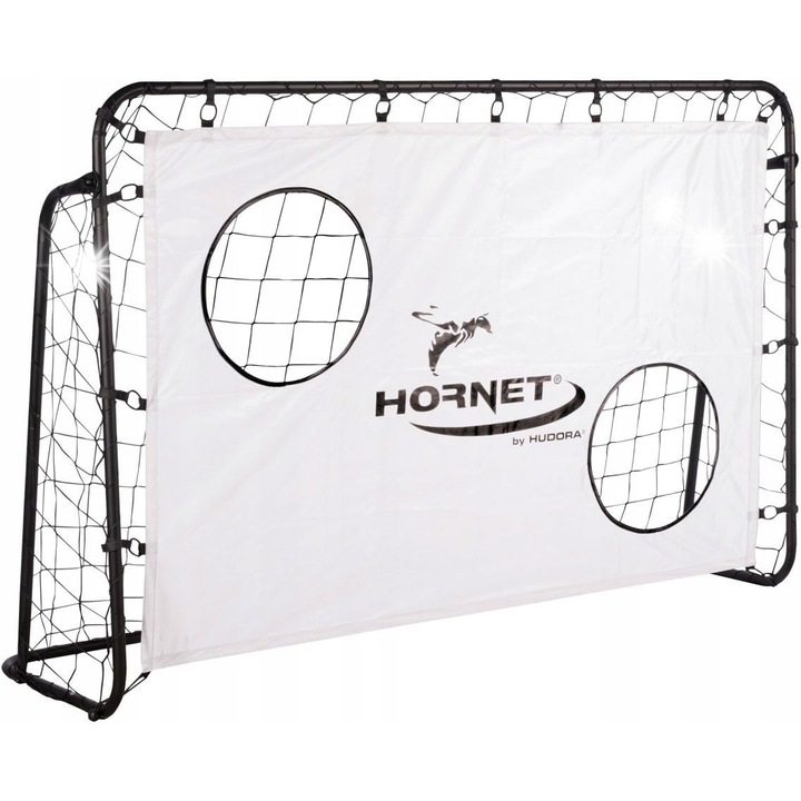 Poarta de fotbal metalica, Hornet, 180cm, cu plasa si mata de antrenament, neagra/alb, set complet