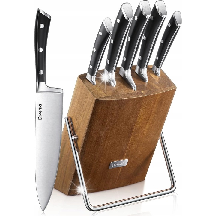 Set de cutite in bloc, 6 piese, inox, design elegant, usor de intretinut